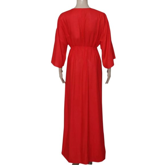 By Anthropologie Tie-Front Cover-Up Dress V Neck Red Long Slit Midi XXS - Picture 6 of 11